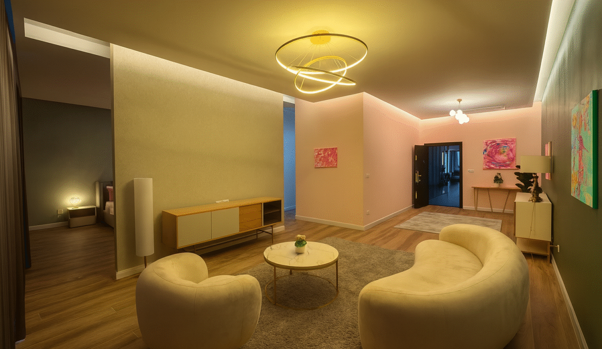 Salon moderne aux accents dorés